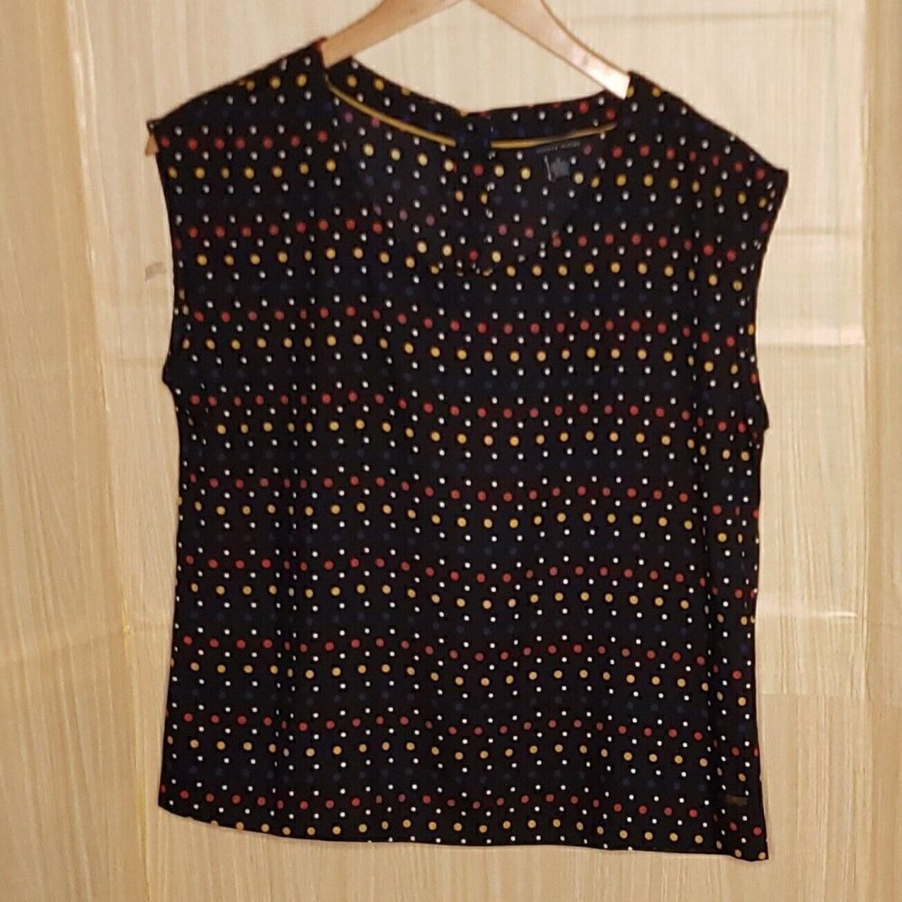 Tommy Hilfiger Womens Navy Polka-dot Boxy Silky Blouse Medium